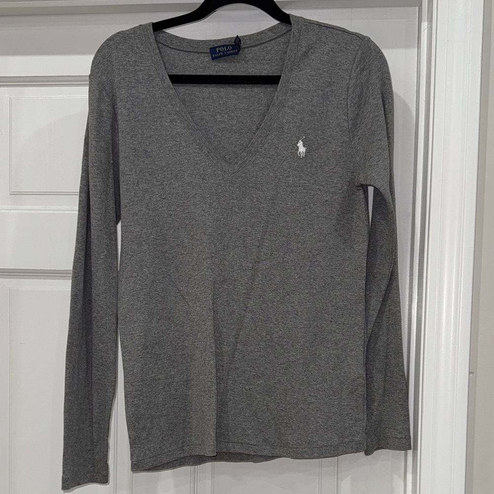 Polo Ralph Lauren Gray V-Neck Long Sleeve Shirt